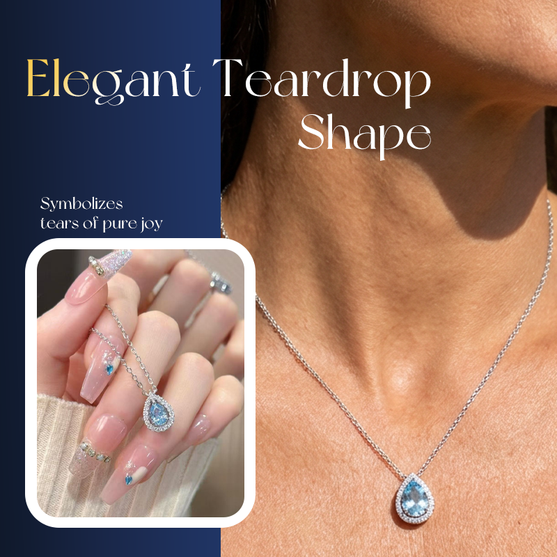 Elegant blue teardrop necklace for women with silver chain, stylish jewelry accessory by Arenzza.