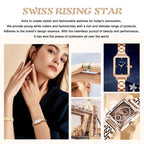 Rose gold diamond watch for women by Arenzza, square face with elegant design and sparkling accents, perfect for stylish accessories.