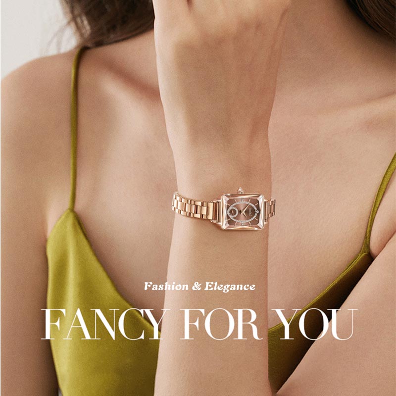Aarenza square ladies rose gold diamond watch with a sleek design and elegant face, showcasing a stylish accessory for women.