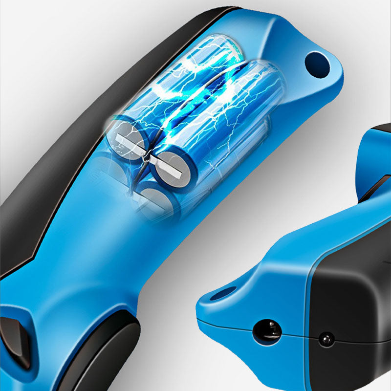 Arenzza cordless electric cloth cutting scissors in hand, designed for precise fabric cutting in clothing and accessories.