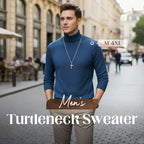 A men's solid color premium turtleneck sweater by Arenzza, featuring a close-up of the fabric and turtleneck collar.