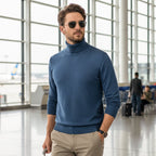 Aidenza men's solid color premium turtleneck sweater in a neutral tone, displayed on a model against a plain background.
