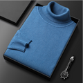 A men's solid color premium turtleneck sweater by Arenzza, featuring a close-up of the dark-colored knit fabric and turtleneck collar.