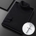 A men's solid color premium turtleneck sweater by Arenzza, featuring a close-up of the soft fabric and classic neckline.