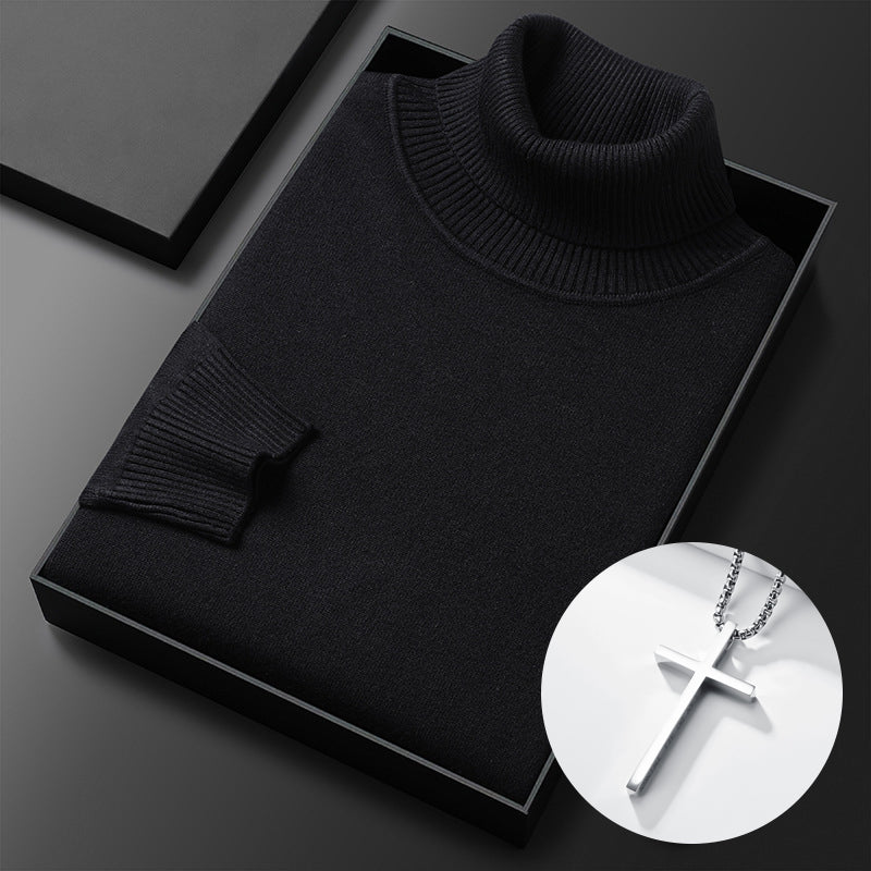 A men's solid color premium turtleneck sweater by Arenzza, featuring a close-up of the soft fabric and classic neckline.