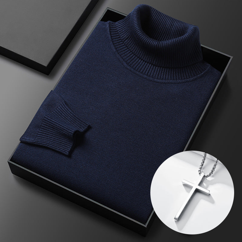A men's solid color premium turtleneck sweater by Arenzza, featuring a close-up of the high neckline and soft fabric.