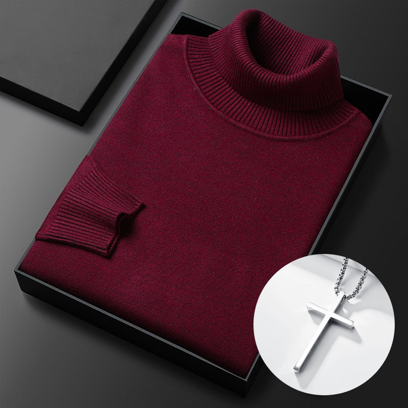 A men's solid color premium turtleneck sweater from Arenzza, featuring a close-up of the soft fabric and classic fit.