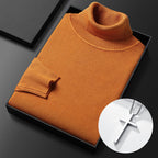 Men's solid color premium turtleneck sweater by Arenzza, featuring a close-up of the soft fabric and classic fit.