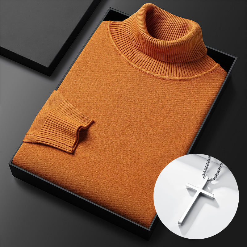 Men's solid color premium turtleneck sweater by Arenzza, featuring a close-up of the soft fabric and classic fit.