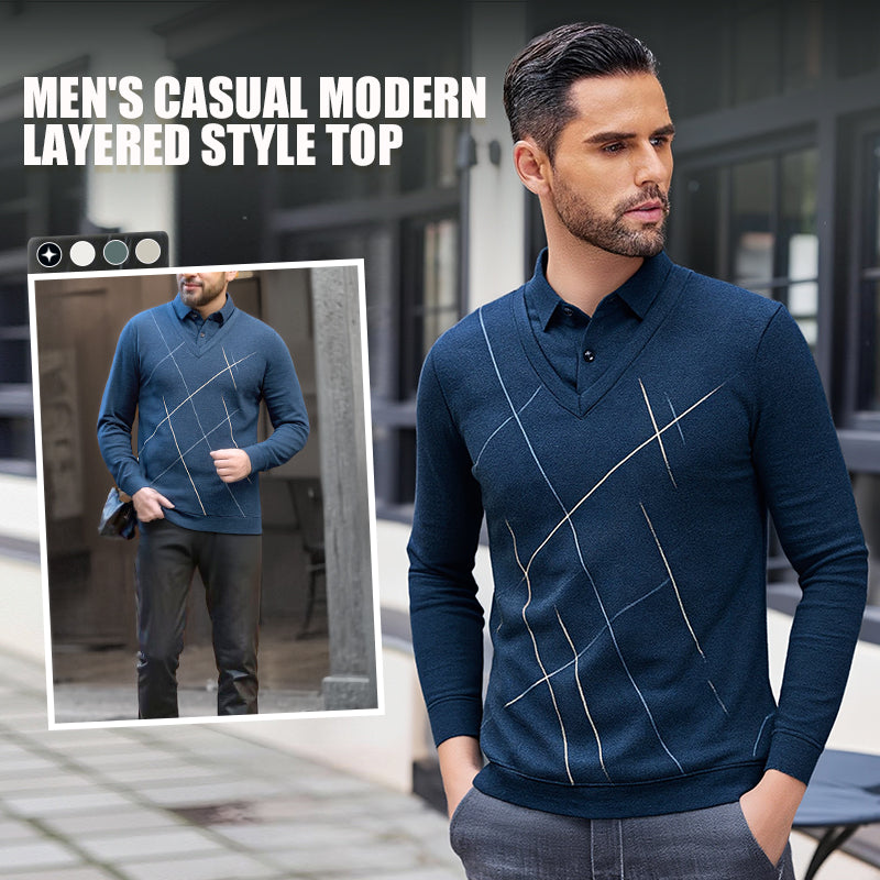Men's casual layered style top by Arenzza, featuring modern design and comfortable fabric, shown in a close-up image.