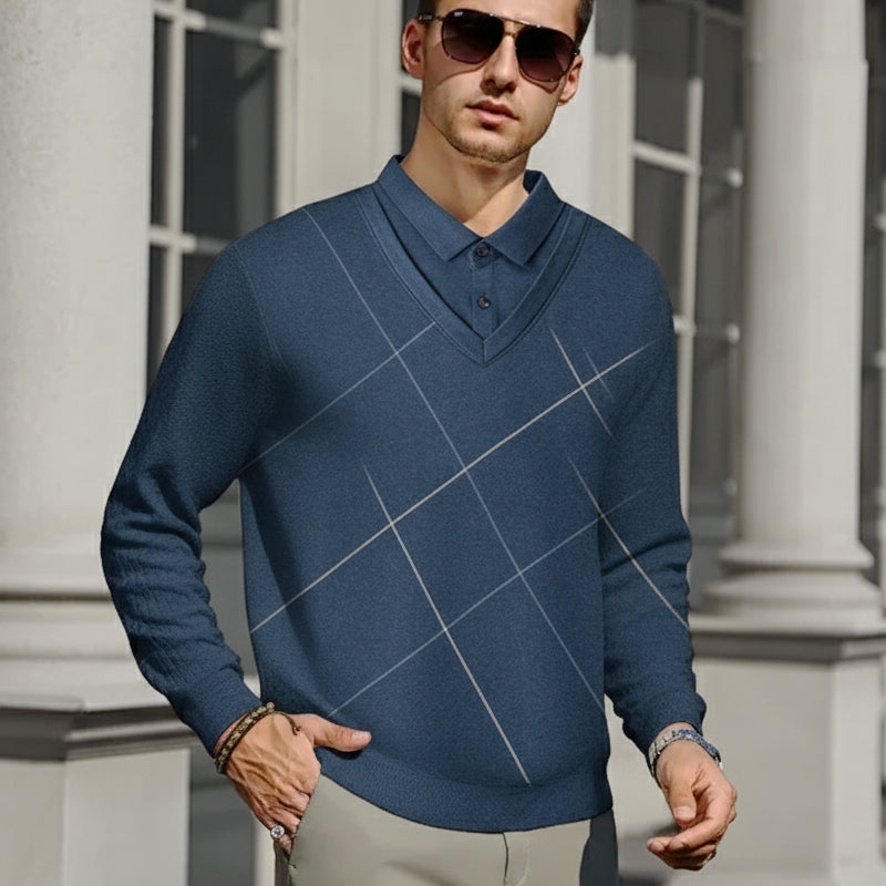 Men's casual layered style top by Arenzza, featuring a modern, relaxed fit with overlapping fabric details.