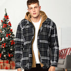 A men's quilted lined plaid jacket with hood by Arenzza, featuring a stylish checkered pattern and warm winter design.