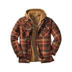 A men’s quilted plaid jacket with a hood from Arenzza, featuring a warm lining and stylish design for cold weather.