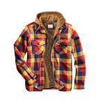 A men’s Arenzza quilted lined plaid jacket with hood, featuring a classic checkered pattern and warm, cozy design for cold weather.