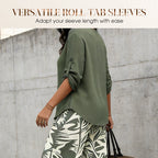 Aarenza women's V-neck blouse and printed wide-leg pants set, stylish clothing with floral print, perfect for casual or semi-formal wear.
