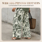 Aarenza women's V-neck blouse and printed wide-leg pants set, stylish clothing with a relaxed fit, in vibrant floral print.