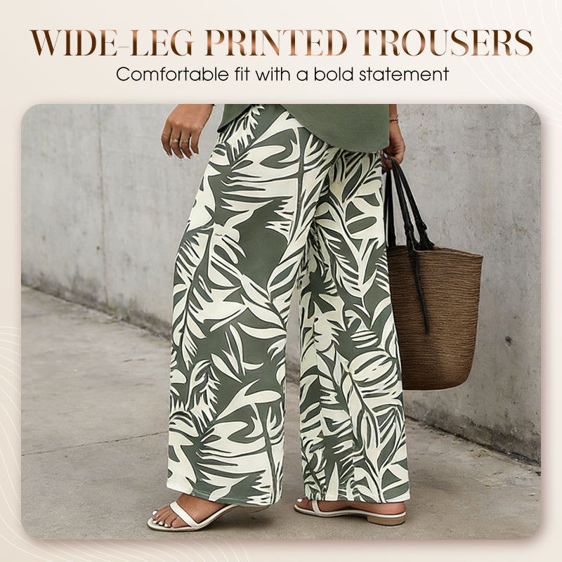 Aarenza women's V-neck blouse and printed wide-leg pants set, stylish clothing with a relaxed fit, in vibrant floral print.