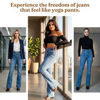 A pair of Arenzza stretch flare jeans with a high waist, showcasing a stylish fit and denim texture.