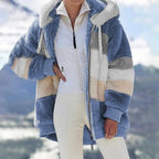 Aarenza contrasting padded winter coat with a cozy, quilted design and plush collar, ideal for cold weather.