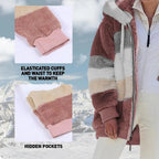 Aarenza contrasting padded winter coat for women, featuring a warm, quilted design with a high collar and color-block style.