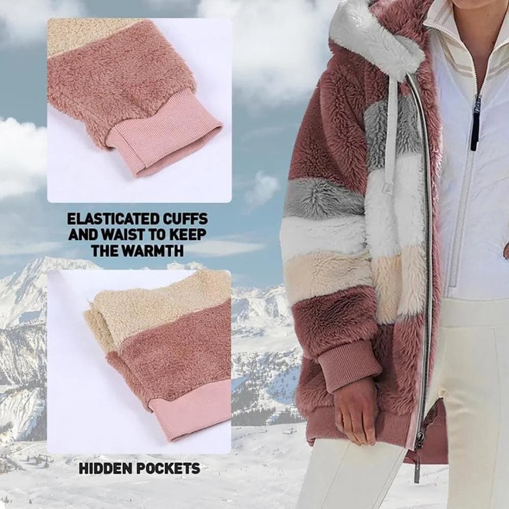 Aarenza contrasting padded winter coat for women, featuring a warm, quilted design with a high collar and color-block style.