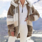 Aarenza contrasting padded winter coat with quilted design, warm insulation, and a high collar, perfect for cold weather.