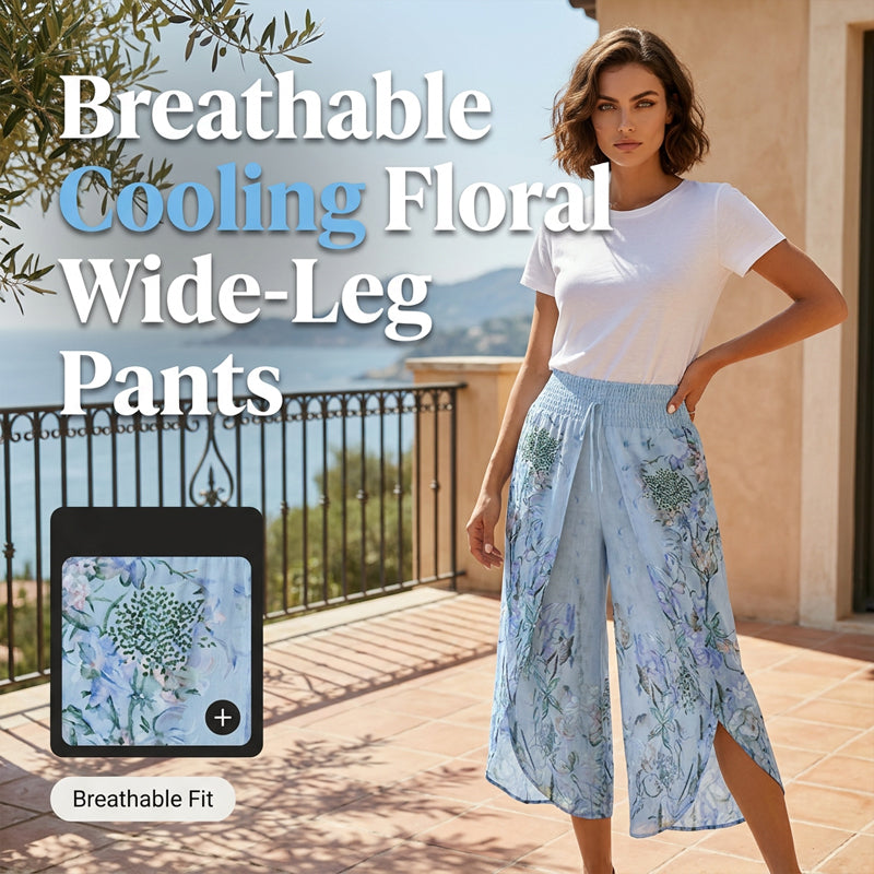 Arenzza women's floral print high-waist wide-leg pants, featuring vibrant floral patterns and flowing wide-leg style.