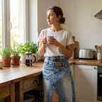 A women’s layered waist denim maxi skirt by Arenzza featuring a flowing design and stylish denim fabric.