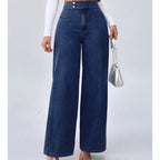 A woman wearing Arenzza high-waist wide-leg jeans, showcasing the relaxed fit and stylish silhouette of these women's denim pants.