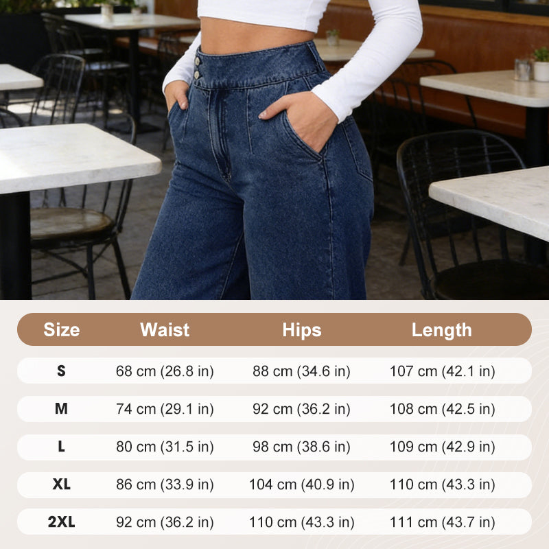 A pair of women's high-waist wide-leg jeans from Arenzza, displayed on a hanger with a casual, relaxed fit and light denim wash.