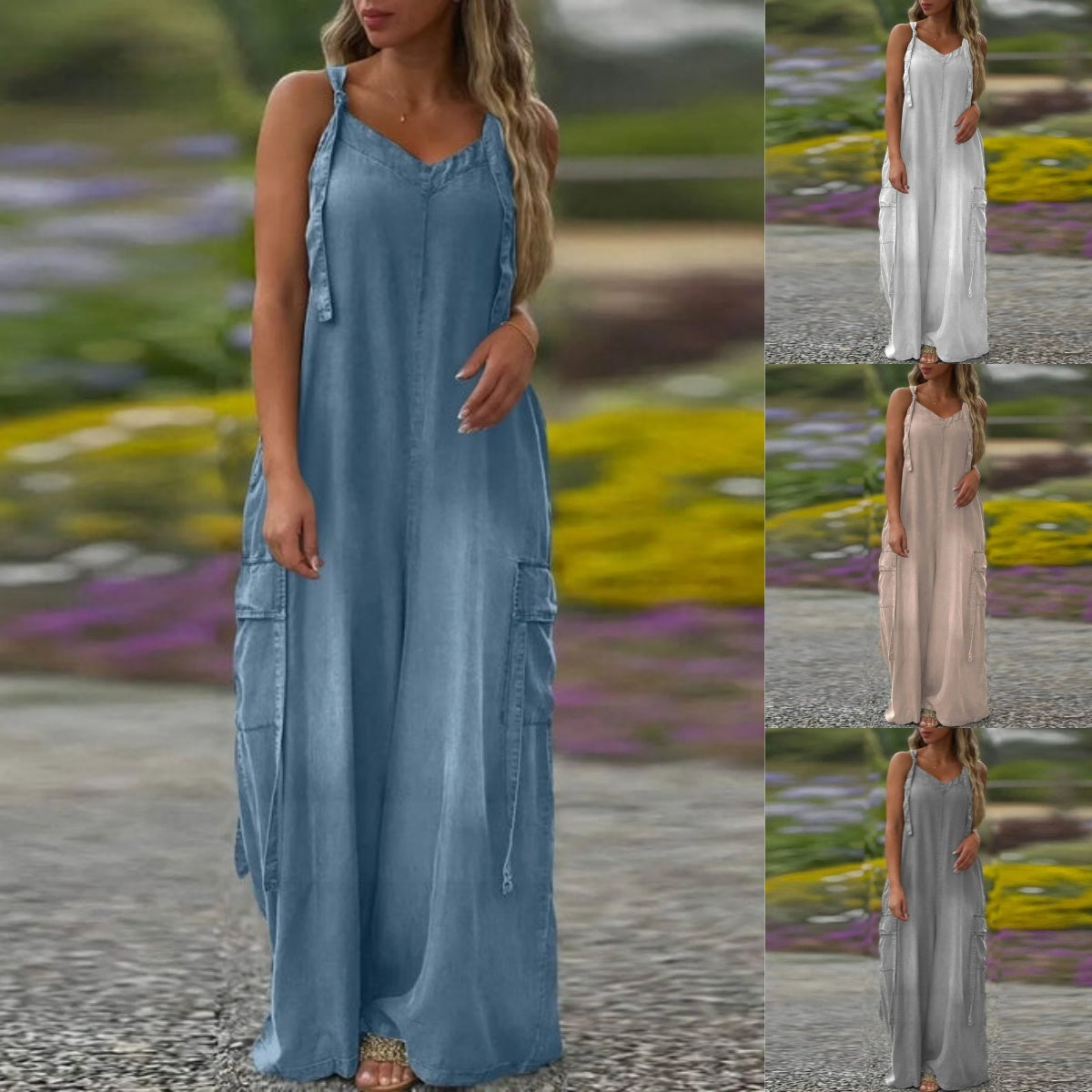 Aarenza women's loose wide-leg jumpsuit with pockets, stylish and comfortable clothing in a relaxed fit, perfect for casual wear.