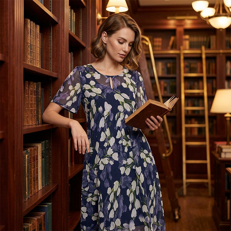 Aarenza short sleeve A-line knee-length party dress in vibrant color, showcasing a fitted bodice and flared skirt.