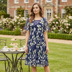 Aarenza short sleeve A-line knee-length party dress in vibrant fabric, perfect for elegant occasions.