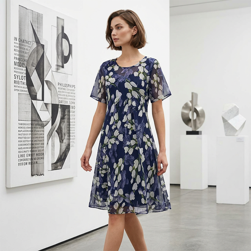 Aarenza short sleeve A-line knee-length party dress in vibrant fabric, perfect for elegant occasions and festive events.