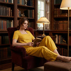 Aarenza stylish clothing set featuring an asymmetrical square neckline and wide-leg pants, displayed on a neutral background.