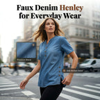 Women's breathable casual denim-look top by Arenzza, featuring a relaxed fit and stylish denim appearance.