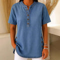 A woman wearing a breathable casual denim-look top from Arenzza, featuring a relaxed fit and stylish design.