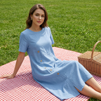 Women's casual midi dress by Arenzza with irregular buttons, featuring a relaxed fit and stylish design for everyday wear.