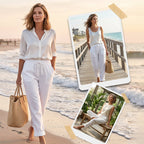 Women's elastic waist cotton linen wide-leg pants by Arenzza, showing the relaxed fit and lightweight fabric.