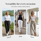 Women's cotton linen wide-leg pants with elastic waist from Arenzza, featuring a relaxed fit and breathable fabric for casual wear.