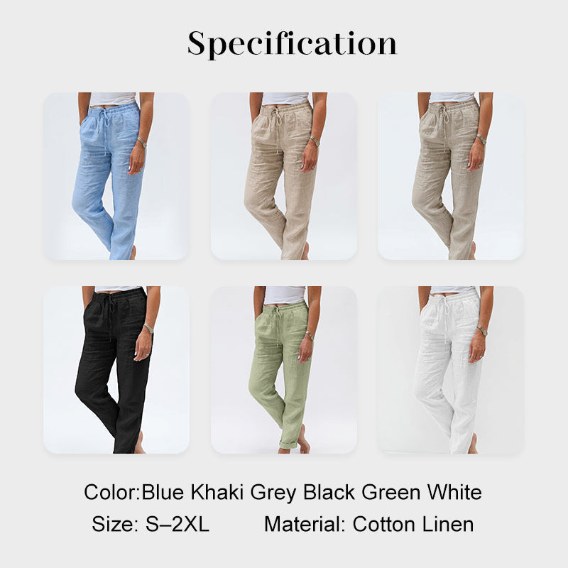 Women's cotton linen wide-leg pants with elastic waist by Arenzza, casual and comfortable clothing for everyday wear.