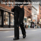 Women’s stylish rhinestone embellished jeans by Arenzza, featuring a fitted denim design with sparkling rhinestone details.