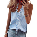 Women's sleeveless V-neck casual top by Arenzza, shown in soft fabric with a relaxed fit and sleeveless design.