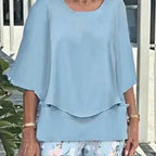 Aarenza women's casual two-piece set featuring a printed round neck half sleeve top and matching pants, perfect for summer.
