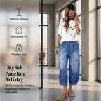 A woman wearing Arenzza women's elastic waist loose fit cropped jeans, showcasing relaxed fit and casual style.