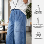 Women’s loose fit cropped jeans by Arenzza featuring an elastic waistband and casual, relaxed style.