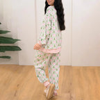 Arenzza cozy Christmas long-sleeve top and pants set for women, festive red and green holiday-themed sleepwear, soft fabric.