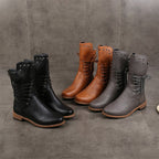 Arenzza women’s lace-up low-heel ankle boots with round toe and stylish design, perfect for casual or dressy outfits.