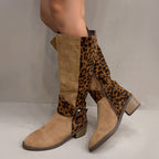 Women's Leopard Print Riding Boots by Arenzza with tall, stylish design and animal print pattern for fashionable footwear.