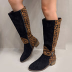 Women's leopard print riding boots by Arenzza featuring tall design, stylish animal print, and ankle straps for fashionable riding style.
